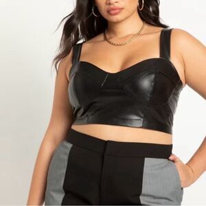 Eloquii Crop Bustier Top Faux Leather in Black Size 14/16